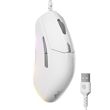 SteelSeries Rival 3 Gen 2 Gaming Mouse 8500 DPI TrueMove Core Optical Sensor 60 Million Click Durability Low Latency 77g Lightweight 100 PTFE Feet RGB White