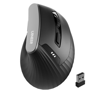 Uineer Ergonomic Vertical Wireless Mouse 24G with USB Receiver 2400 DPI Optical Sensor 4 Adjustable DPI Levels Rechargeable with Battery Indicator Wide Compatibility with Windows Mac OSBlack