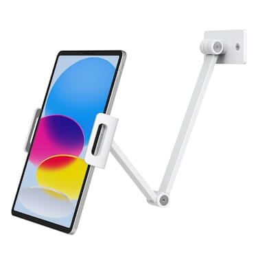 BEWISER Adjustable Tablet Wall Mount Holder Swivel 360 Rotating Compatible with 47129 inch Devices HighGrade Aluminium Alloy White