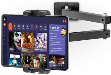 BAISHUN Foldable Tablet Wall Mount Sturdy Metal Base 360 Rotation Tablet Holder Stand with 2Stage Extendable Arm Kitchen Wall Mount Bracket Holder for All 47129 Inch Tablets