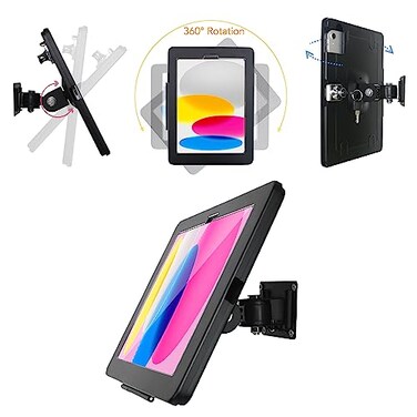 WeSTRUGGLE on Wall Mount Bracket for 2025 iPad 11A16 11th 2022 iPad 109 10th GenExcluding Other 10911with Anti Theft Lock KeyRotate Arbitrary Adjustment AngleMetalBlack