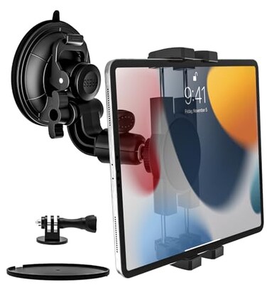 YOOZ Heavy Duty Suction Car Tablet Mount for Windshield Truck Tablet Holder Dashboard Window with 14 Screw Adapter for iPad Pro Air Mini Galaxy Tabs Phones 4129 GoproCamera