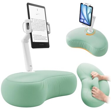 SAIJI Kindle Stand for Bed iPad Tablet Pillow Holder with Flexible Dual Axis Arm Microbead Cushion 360 Adjustable Lap Beanbag Phone Holder Fits Devices with 47156 Screens Cyan
