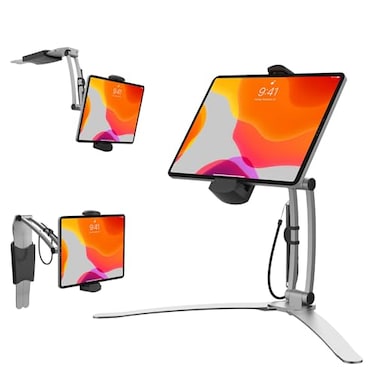 CTA Digital 3in1 Mount Stand CTA MultiFlex Tablet Base and Support Installs on Walls or Folds for iPad 10th Gen 109 789 Gen 102 Air 4 Pro 11 Galaxy Tab S3 Silver PADKMSB