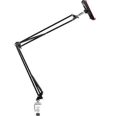 OHITEC Heavy Duty PhoneTablet Metal Holder Universal Mobile Cell Smartphone Mount Lazy Bracket 360 Rotation Gooseneck Clamp Stand Flexible Long Arm for 411 Inch Devices Black 2Section