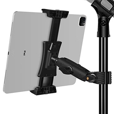 Peastrex Ipad Holder for Mic Stand Tablet Phone Holder Micophone Music Stand Mount Adjustable Rotatabe with Super Handle Clamp for iPad Pro 129 Air Mini Android 4 to 135inch iPhones and Tablets