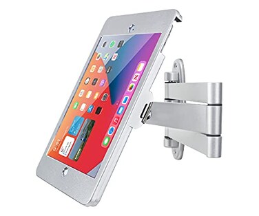 WeSTRUGGLE Tablet Wall Mount Bracket with fold for iPad 102Inch 9th8th7th Gen Extend Adjustable Arm Swivel with Anti Theft Security Lock and Key Multi Angle Rotate DesignMetal Silver