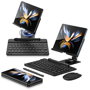 SHIEID Galaxy Z Fold 7 360 Rotating POS Tablet Stand Zip PullOut Integrated Folding Design Set with Folding Bracket Keyboard Mouse Capacitor PenCompatible with Galaxy Z Fold76543 Black