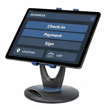 MAX SMART Heavy Base Tablet Stand for POS Desk Ultra Stable No Wobble When Tapping 360 Rotation with Handle Ergonomic EyeLevel Viewing for iPad Tablets