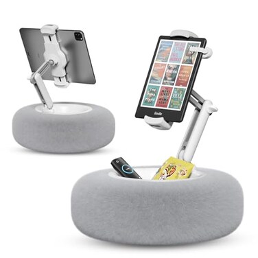 SupeDesk KindleTablet Pillow Stand for Reading Adjustable Tablet Pillow Stand for Lap with Detachable Bowl Fits 4713 KindlePhonesTablets Watch Videos Stream Media Grey