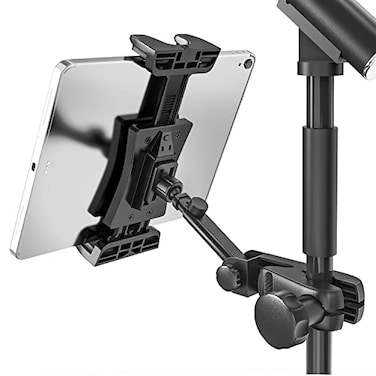 JUBOR Tablet Holder for Microphone Stand Mic Music Stand Tablet Holder for iPad 360 Adjustable Clipon Phone Mount for Shee Music Stand Fits Devices from Screen Size 47 to 129