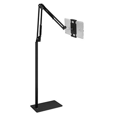 Elekpopu Tablet Floor Stand with 5LB Metal Base Overhead Bed Phone Stand Angle Height Adjustable Holder Universal Floor Stand Compatible with iPhone iPad Pro Air Mini Samsung Tab Kindle EReaders