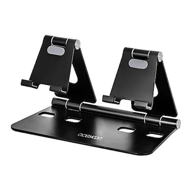 aceyoon Adjustable Tablet Stand iPadCell Phone Holder for Desk Aluminum Alloy Stand Holder for 2 Phones or a TabletKindle Sturdy Dual Stands Foldable and Portable Black