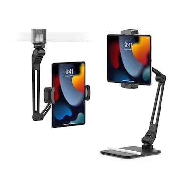 Twelve South HoverBar Duo iPad Stand 2nd Gen Adjustable Tablet Stand for Desk with Weighted Base Clamp Attachment for Mounting Tablet Holder Foldable Tablet Desk Stand Fits All iPads Black