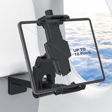 KDD Airplane Tablet Holder Mount Adjustable Travel Essentials iPad Phone Stand with 360 Degree Rotation Portable Tesla Model 3Y Car Headrest Mount Compatible with iPad Cell Phone