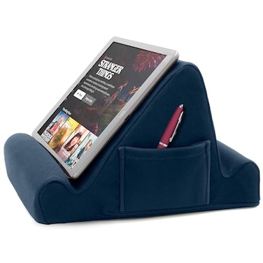 Brookstone Tablet Lap Cushion TabletPhoneEbook Holder for Bed Flights and Travel Memory Foam Lap Desk for Reading and Hands Free Viewing Compatible iPad and Kindle Accessories Blue
