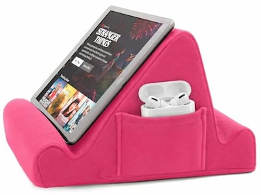 Brookstone Tablet Lap Cushion TabletPhoneEbook Holder for Bed Flights and Travel Memory Foam Lap Desk for Reading and Hands Free Viewing Compatible iPad and Kindle Accessories Pink