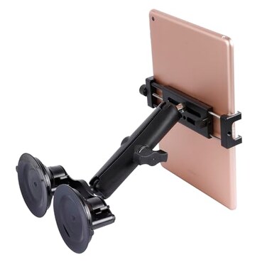 Leenconghui Aluminum Tablet Holder with Dual Suction Cup Base for CarBoat Windshield Tablet Stand Fits iPad Air 13 M2 2024 iPad Pro 129 and other 4715 Tablets Mount on Window Bathroom Mirror