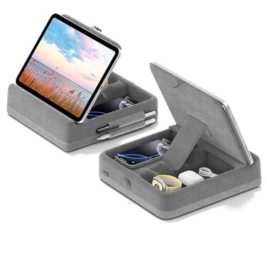 KDD Tablet Pillow Stand with Storage Foldable iPad Holder for Bed Lap and Desk Angle Adjustable Soft Pad Dock with Stylus Mount Compatible with Ipad Pro 129 105 11 Air Mini Phones Books