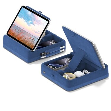 KDD Tablet Pillow Stand with Storage Foldable iPad Holder for Lap Desk and Bed Angle Adjustable Soft Pad Dock with Stylus Mount Compatible with iPad Pro Air mini Book Phone and Tablet 413