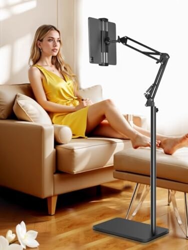 Lucky Trip Tablet Floor Stand with Double Heavy Duty Stable Base Never Tip Over Adjustable Height Swivel Overhead Bed Tablet Phone Stand Holder for iPad Kindle Galaxy Tab Cell Phones4713