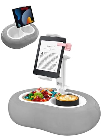 Miledi Tablet Pillow Stand Compatible with 5129 Kindle iPad PhoneTablet Google Samsung 360 Rotating Phone Holder for Bed Soft Plush Fabric Detachable Bowl Reading and Relaxation on Bed Gray