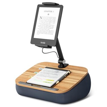 ERGONOV Lap Beanbag Cozy Pillow Stand for Bed with Adjustable Arm 360 Tablet Holder Fits 4713 Kindle iPad Phone Lap Desk for Hands Free Reading in Bed Couch SofaGray
