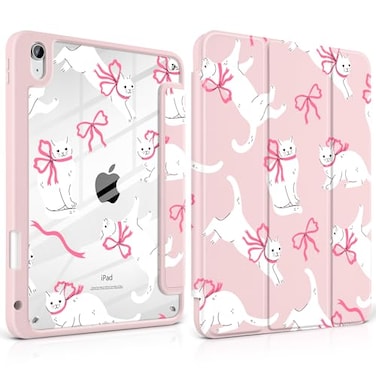 MEEgoodo Case for iPad A16 11th Generation 11 inch 202510th Gen 109 inch 2022 Cover with Transparent Acrylic Back ShellTablet Case with Pencil HolderAuto WakeSleep Stand Cute White Cats Bows