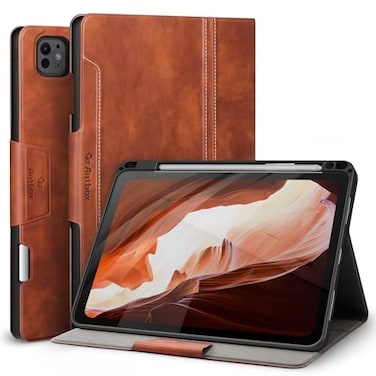 Antbox for iPad Pro 11 Inch Case M5 2025M4 2024 Builtin Pencil Holder Fully Supports Pencil ProUSBC Auto SleepWake Function Vegan Leather Brown
