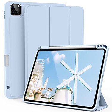 kenke Case for iPad Pro 11 Inch 4th3rd2nd Generation 202220212020 with Pencil Holder Slim Trifold Smart Cover with Soft TPU Back Support 2nd Gen Pencil Charging Auto SleepWake Light Blue