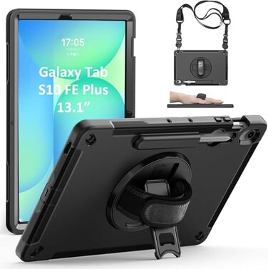 Junfire Protective Case for Galaxy Tab S10 FE Plus 131inch 2025 Shockproof Samsung Tab S10FE Case with 360Rotating KickstandSPen HolderHand StrapShoulder Strap Black