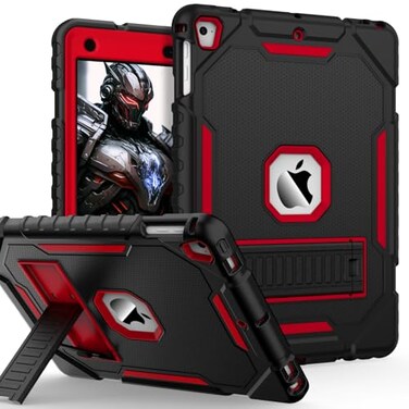 ZoneFoker 97 Case for iPad 6th5th Generation 20182017 for iPad Air 2 Air 1st Pro 97 Heavy Duty Shockproof Protective 97 Inch Cover with Builtin Stand for i Pad 6 5 Gen BlackRed