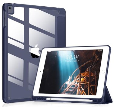 VIKESI for iPad 6th 5th Generation 97 inch Case 20182017 iPad Air 2 1 20142013 Case Clear Back Smart Cover Builtin Pencil Holder Auto SleepWake Blue