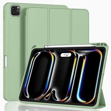 ZryXal iPad Pro 11 Inch Case M5 2025 M4 2024 Model A2836A2837A3006 Trifold Stand Smart Cover with Pencil Holder and Soft TPU Back Auto WakeSleep Matcha Green