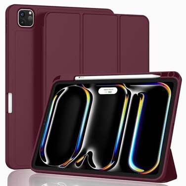 ZryXal iPad Pro 11 Inch Case M5 2025 M4 2024 Model A2836A2837A3006 Trifold Stand Smart Cover with Pencil Holder and Soft TPU Back Auto WakeSleep Wine
