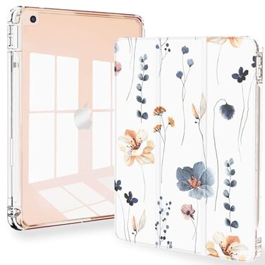 Feams for iPad 9th Generation Case 102 Inch Trifold iPad 102 Case Clear Back Transparent Cover with Pencil Holder Auto SleepWake for iPad 9th8th7th Generation 202120202019 Simple Flowers