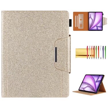 Techcircle Glitter Case for iPad Pro 129 3rd4th5th6th Gen iPad Air 13 M2M3 Folio Stand Smooth Soft TPU Back Smart Cover with Pencil Holder Card Pocket Auto SleepWake Shiny Gold