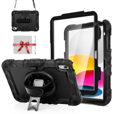 iXTRA Shockproof Case for iPad 11th Gen 11 A16 2025 iPad 10th Gen 109 Rugged Case with Screen Protector 360 Rotating Handle Stand Shoulder Strap Pencil Holder for Men Kids Camouflage