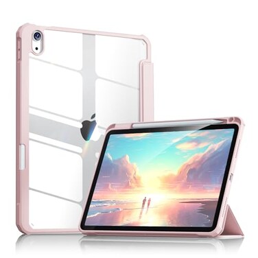 Aoub Case for iPad A16 11th Generation 11 inch 2025 iPad 10th Generation 109 inch 2022 with Pencil Holder Clear Transparent Back Shell with Shockproof Cover Auto SleepWake Pink