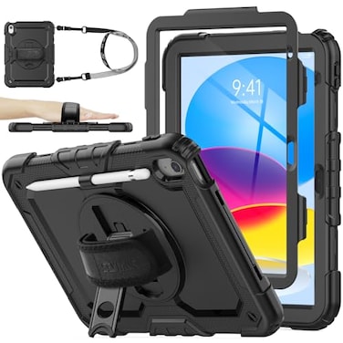 SEYMAC stock Case for iPad A16 11th10th Generation 11109 20252022 FullBody Drop Protection Case with Screen Protector 360 Rotate Hand StrapStand Black