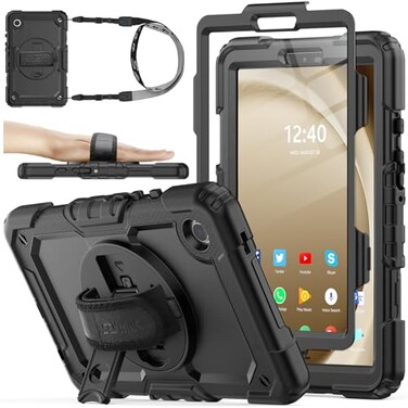 SEYMAC stock Case for Samsung Galaxy Tab A11 A9 87 FullBody Drop Protection Case with Screen Protector Pencil Holder 360 Rotating Hand Strap Stand Black