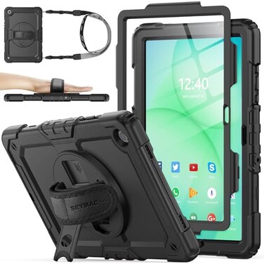 SEYMAC stock Case for Samsung Galaxy Tab A11 PlusA9 Plus 11 FullBody Drop Protection Case with Screen Protector Pencil Holder 360 Rotating Hand Strap Stand Black