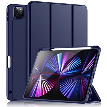 Wenlaty Compatible with iPad Pro 11 Inch Case 4th3rd2nd Generation with Pencil Holder for 11 Inch iPad Pro Case 202220212020 Protective Trifold Cover with Soft TPU Back Auto WakeSleep Navy