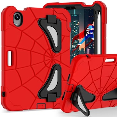 HDAYM Kids Case for iPad mini 7 A17 Pro 2024 Mini 6 83 inch Spider Case for iPad mini 7th 6th Generation Shockproof Durable Full Protective Cover with Pencil Holder Kickstand RedBlack