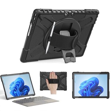 Junfire for Microsoft Surface Go 4 Case 2023 Surface Go 3 Surface Go 2 Shockproof Surface Go 105 Inch Case Hand Strap360Rotating StandStylus Holder Compatible with Type Cover KeyboardBlack