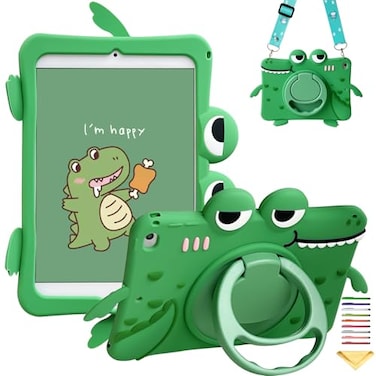 UUcovers Kids Case for iPad A16 11th Gen 11 2025iPad 10th Generation 109 inch 2022 360 Rotating Ring HandleStand Case with Pencil HolderShoulder Strap Girl Boy Cute Soft CoverGreen Crocodile