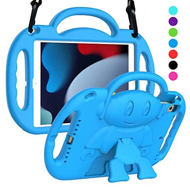 SUPLIK Kids Case for iPad 9th8th7th Generation 102 inch 202120202019 iPad 102 Protective Case with Shoulder Strap Handle Stand for Apple iPad 7th8th9th Gen Blue