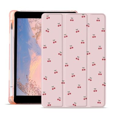 JOYLAND Cute Cherry Printed Case for iPad 10th Generation 2022 109iPad A16 11th Generation 2025 11 with Pencil Holder Foldable Auto WakeSleep Soft TPU Back Kawaii Fruit Pink Girly Leather Cover