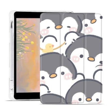 JOYLAND Cute Penguin Case for iPad 9th7th8th Generation 202120202019 102 with Pencil Holder Clear TPU Foldable Smart Stand Back Cover Auto WakeSleep Full Body Protection Shockproof Case