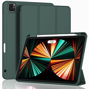 ZryXal New iPad Pro 129 Inch Case 2022202120206th5th4th Gen with Pencil HolderSmart Case Support Touch ID and Auto WakeSleep with Auto 2nd Gen Pencil Charging Midnight Green